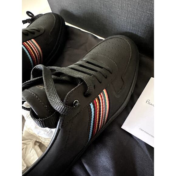 New $475 Paul Smith Fermi Mens Sneakers Signature Stripe Black leather Size 7 main image 6
